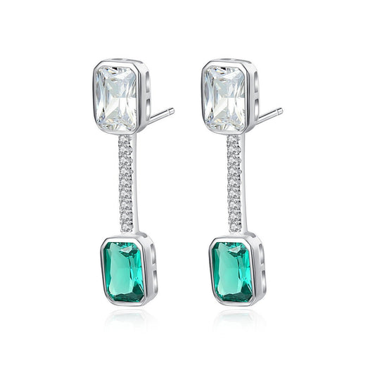 Aetolia 925 Sterling Silver 18K Gold Plated Emerald Green Gemstone Simulated Cubic Zirconia Long Stud Earrings SE0122