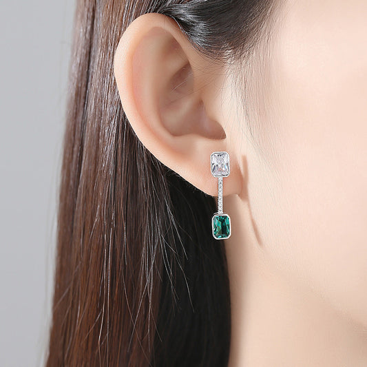 Aetolia 925 Sterling Silver 18K Gold Plated Emerald Green Gemstone Simulated Cubic Zirconia Long Stud Earrings SE0122