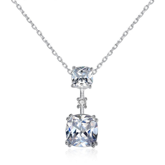 Aetolia 925 Sterling Silver 18K Gold Plated Double Square CZ Diamond Pendant Necklace SN0304