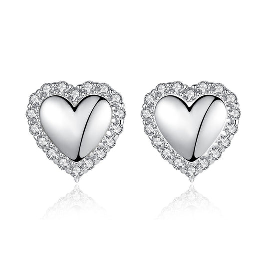 Aetolia 925 Sterling Silver 18K Gold Plated Solid Heart Halo CZ Diamond Stud Earrings SE0251