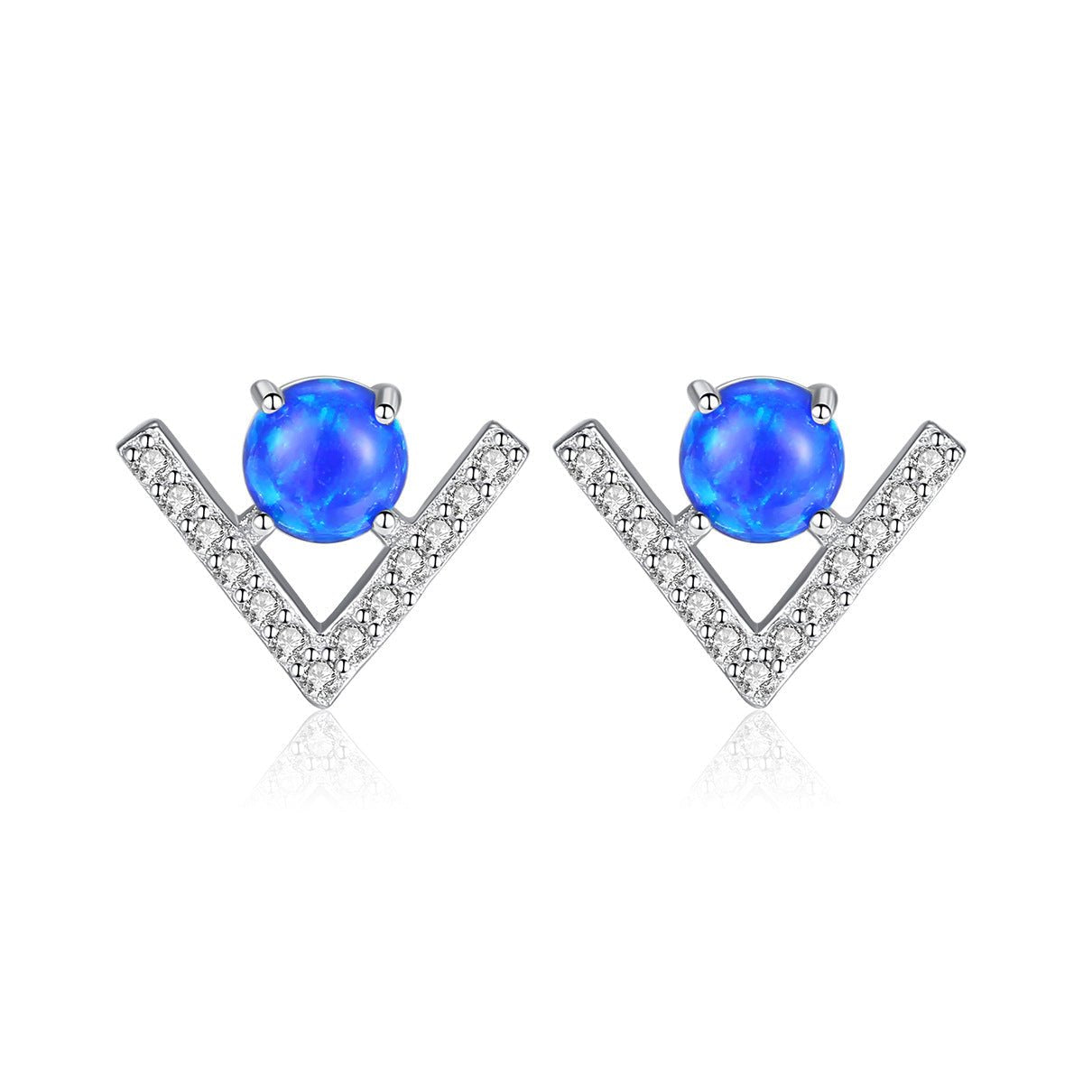 Aetolia 925 Sterling Silver Opal Earrings Unique V Shaped Fire Opal Stud Earrings SE0430