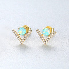 Aetolia 925 Sterling Silver Opal Earrings Unique V Shaped Fire Opal Stud Earrings SE0430