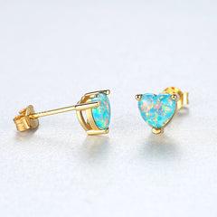 Aetolia 925 Sterling Silver Opal Earrings 3 Prong Cute Heart Opal Stud Earrings SE0240