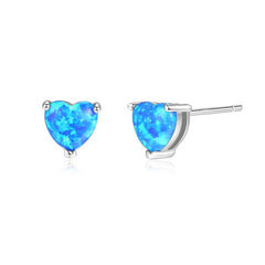 Aetolia 925 Sterling Silver Opal Earrings 3 Prong Cute Heart Opal Stud Earrings SE0240