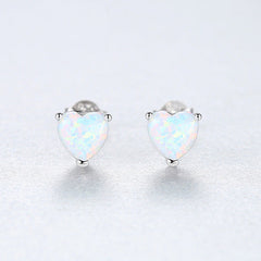 Aetolia 925 Sterling Silver Opal Earrings 3 Prong Cute Heart Opal Stud Earrings SE0240