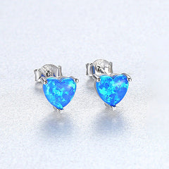 Aetolia 925 Sterling Silver Opal Earrings 3 Prong Cute Heart Opal Stud Earrings SE0240