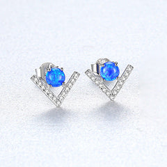 Aetolia 925 Sterling Silver Opal Earrings Unique V Shaped Fire Opal Stud Earrings SE0430