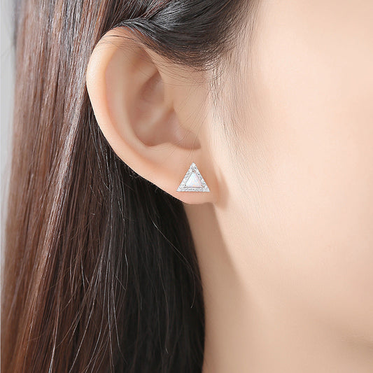 Aetolia 925 Sterling Silver Opal Earrings Equilateral Triangle Halo CZ Diamond Opal Stud Earrings SE0423