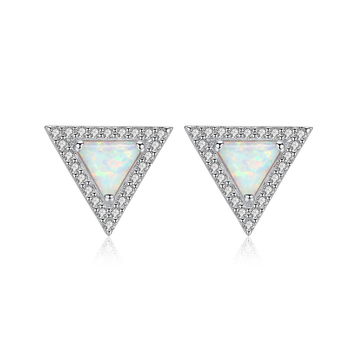 Aetolia 925 Sterling Silver Opal Earrings Equilateral Triangle Halo CZ Diamond Opal Stud Earrings SE0423