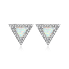 Aetolia 925 Sterling Silver Opal Earrings Equilateral Triangle Halo CZ Diamond Opal Stud Earrings SE0423