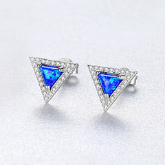 Aetolia 925 Sterling Silver Opal Earrings Equilateral Triangle Halo CZ Diamond Opal Stud Earrings SE0423