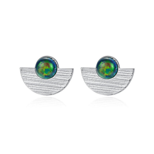 Aetolia 925 Sterling Silver Opal Earrings Half Round Ball Opal Stud Earrings SE0404