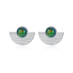 Aetolia 925 Sterling Silver Opal Earrings Half Round Ball Opal Stud Earrings SE0404