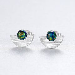 Aetolia 925 Sterling Silver Opal Earrings Half Round Ball Opal Stud Earrings SE0404