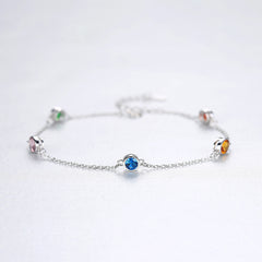 Aetolia 925 Sterling Silver 18K Gold Plated Bracelet Colorful Topaz Gemstone Chain & Link Bracelet SB0070