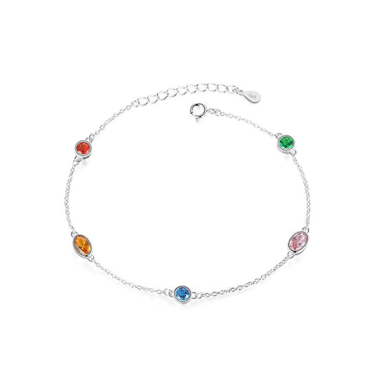 Aetolia 925 Sterling Silver 18K Gold Plated Bracelet Colorful Topaz Gemstone Chain & Link Bracelet SB0070