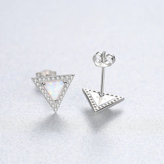 Aetolia 925 Sterling Silver Opal Earrings Equilateral Triangle Halo CZ Diamond Opal Stud Earrings SE0423