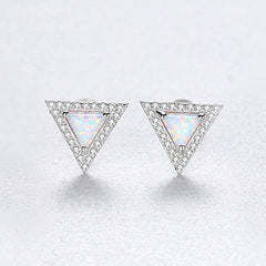 Aetolia 925 Sterling Silver Opal Earrings Equilateral Triangle Halo CZ Diamond Opal Stud Earrings SE0423