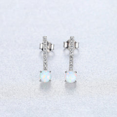 Aetolia 925 Sterling Silver Opal Earrings Vertical Bar CZ Diamond Opal Drop Stud Earrings SE0412