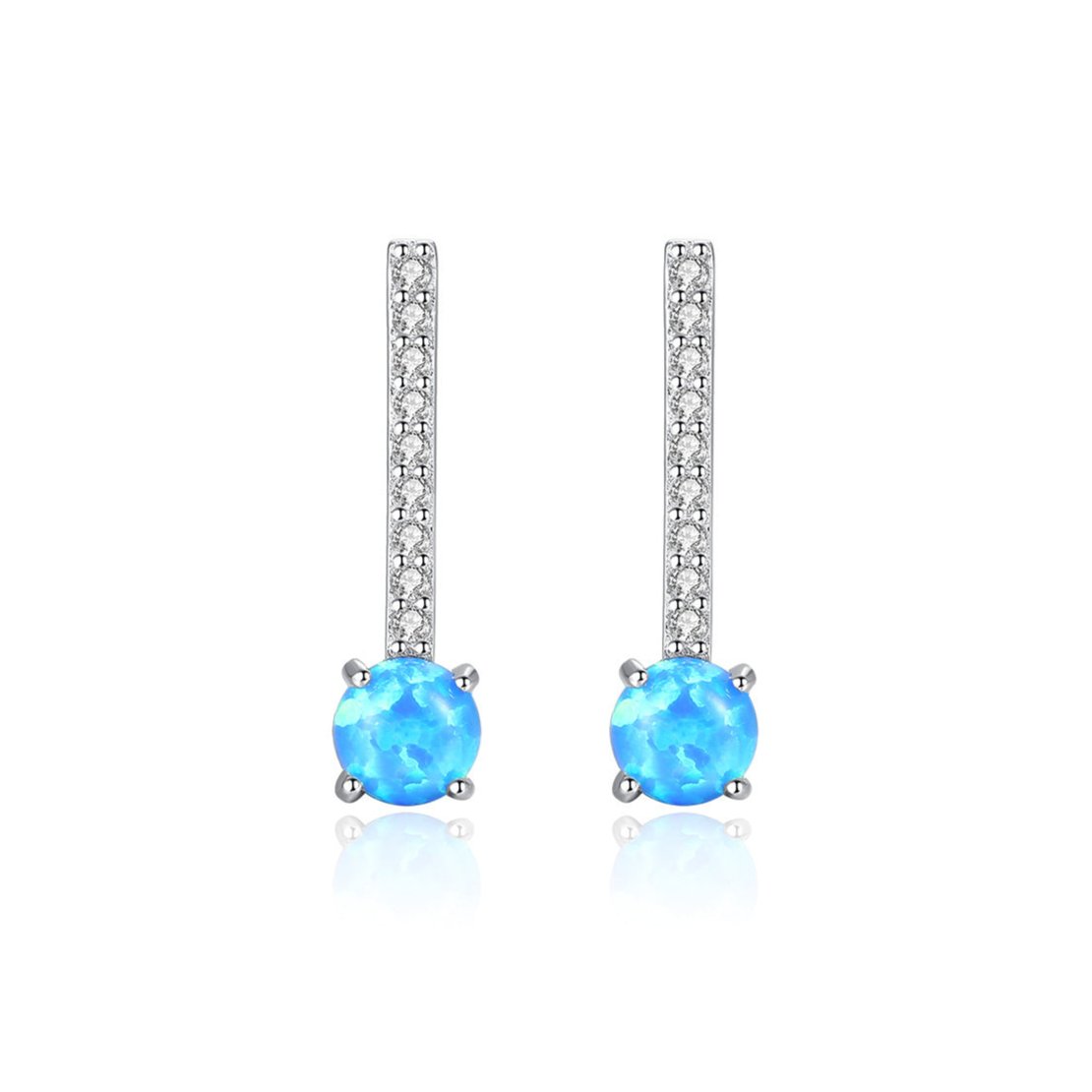 Aetolia 925 Sterling Silver Opal Earrings Vertical Bar CZ Diamond Opal Drop Stud Earrings SE0412