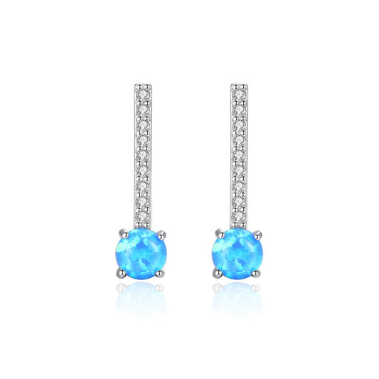 Aetolia 925 Sterling Silver Opal Earrings Vertical Bar CZ Diamond Opal Drop Stud Earrings SE0412