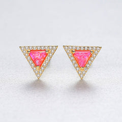 Aetolia 925 Sterling Silver Opal Earrings Equilateral Triangle Halo CZ Diamond Opal Stud Earrings SE0423