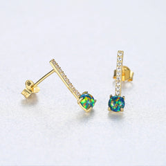 Aetolia 925 Sterling Silver Opal Earrings Vertical Bar CZ Diamond Opal Drop Stud Earrings SE0412