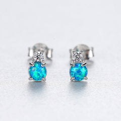 Aetolia 925 Sterling Silver Opal Earrings 4 Prong Solitaire CZ Diamond Ball Opal Stud Earrings SE0415