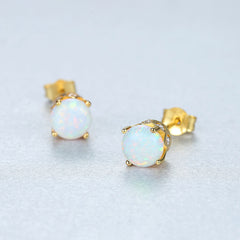 Aetolia 925 Sterling Silver Opal Earrings CZ Diamond 4 Prong Ball Opal Stud Earrings SE0278