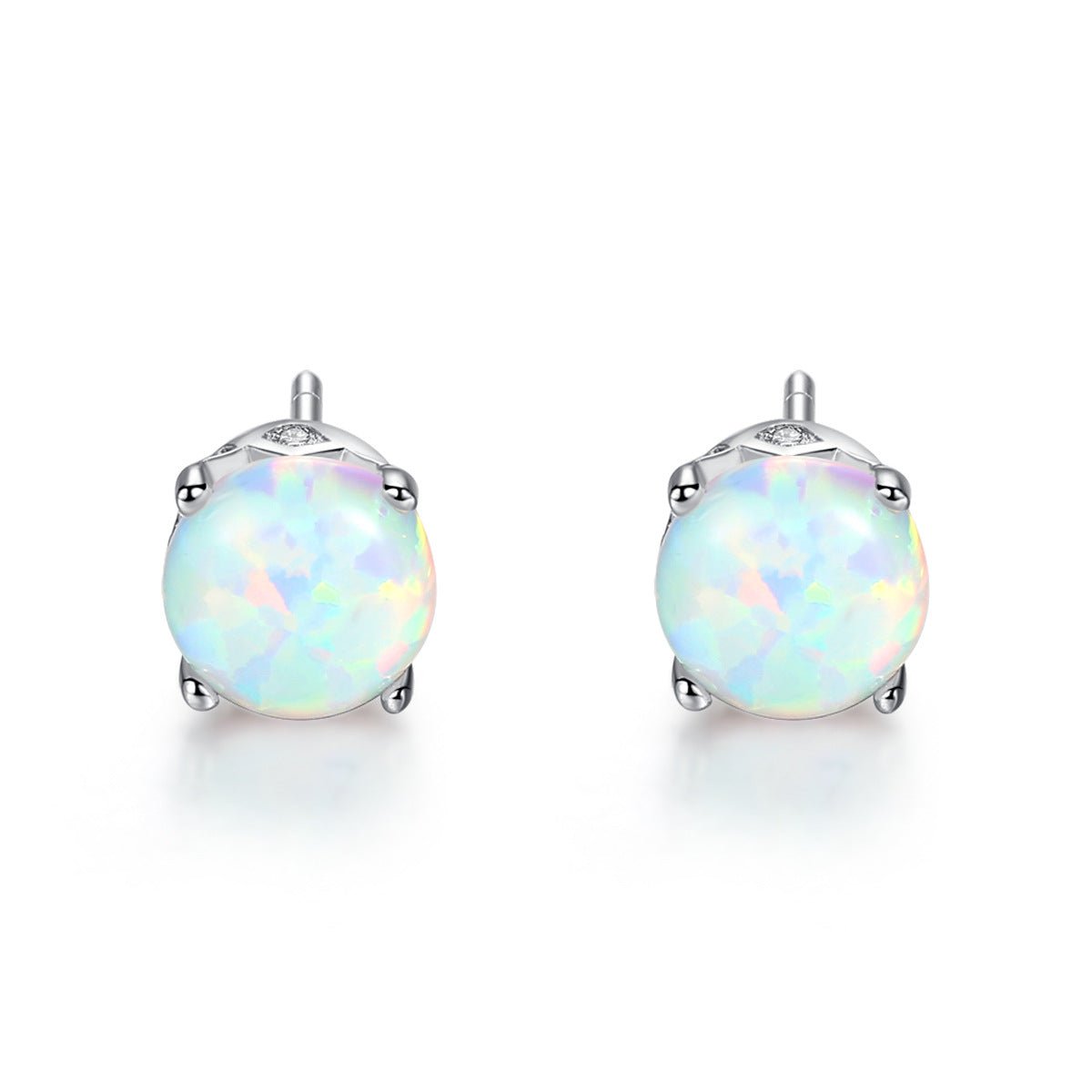 Aetolia 925 Sterling Silver Opal Earrings CZ Diamond 4 Prong Ball Opal Stud Earrings SE0278