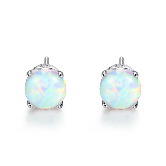 Aetolia 925 Sterling Silver Opal Earrings CZ Diamond 4 Prong Ball Opal Stud Earrings SE0278