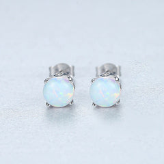 Aetolia 925 Sterling Silver Opal Earrings CZ Diamond 4 Prong Ball Opal Stud Earrings SE0278