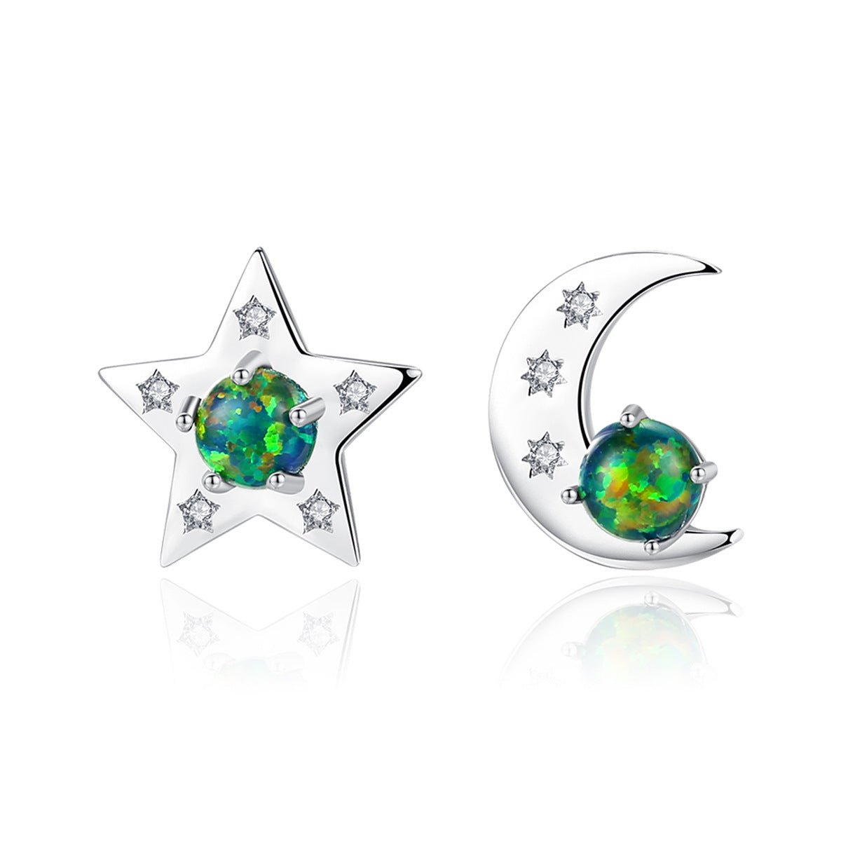 Aetolia 925 Sterling Silver Opal Earrings Unique Moon & Star Opal Stud Earrings SE0420