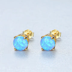 Aetolia 925 Sterling Silver Opal Earrings CZ Diamond 4 Prong Ball Opal Stud Earrings SE0278