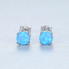 Aetolia 925 Sterling Silver Opal Earrings CZ Diamond 4 Prong Ball Opal Stud Earrings SE0278