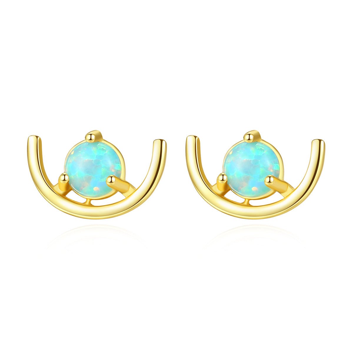 Aetolia 925 Sterling Silver Opal Earrings U Shaped 3 Prongs Opal Stud Earrings SE0418