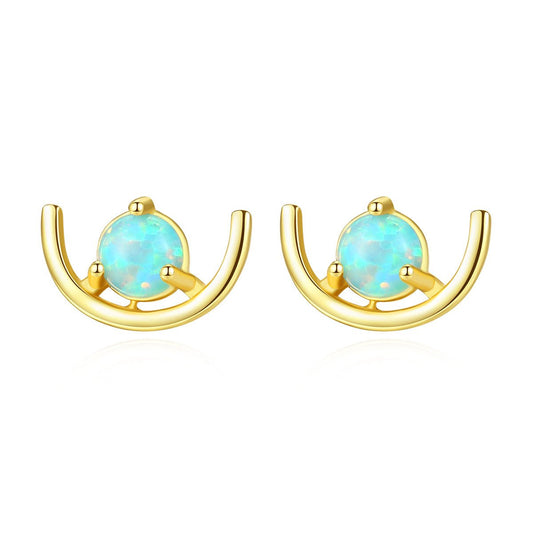 Aetolia 925 Sterling Silver Opal Earrings U Shaped 3 Prongs Opal Stud Earrings SE0418