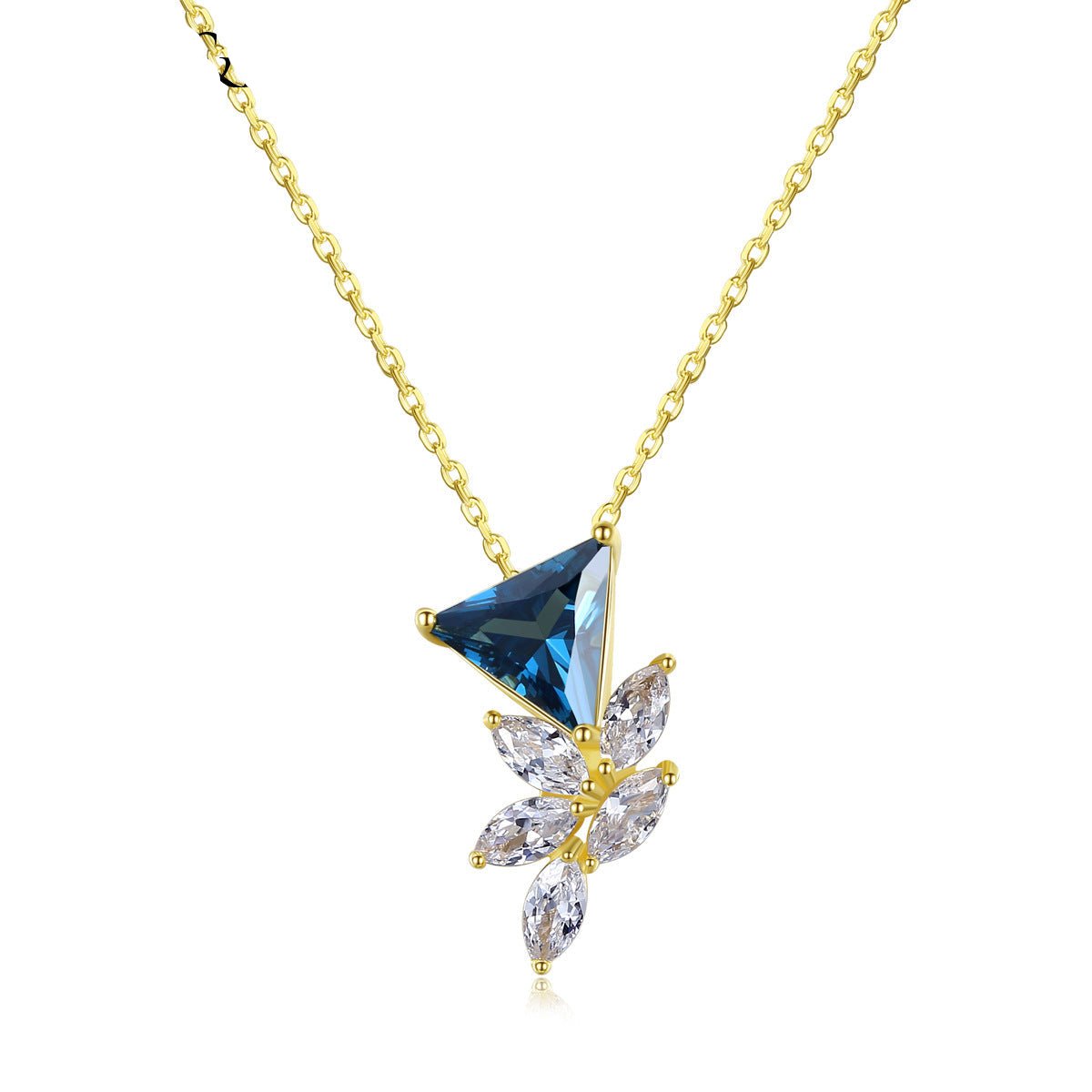 Aetolia 925 Sterling Silver 18K Gold Plated Unique Triangle Gemstone Flower CZ Diamond Pendant Necklace SN0405