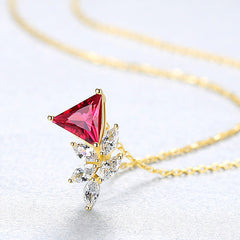 Aetolia 925 Sterling Silver 18K Gold Plated Unique Triangle Gemstone Flower CZ Diamond Pendant Necklace SN0405