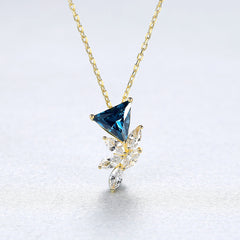 Aetolia 925 Sterling Silver 18K Gold Plated Unique Triangle Gemstone Flower CZ Diamond Pendant Necklace SN0405