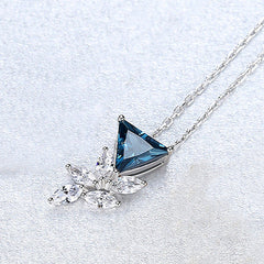 Aetolia 925 Sterling Silver 18K Gold Plated Unique Triangle Gemstone Flower CZ Diamond Pendant Necklace SN0405