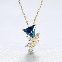 Aetolia 925 Sterling Silver 18K Gold Plated Unique Triangle Gemstone Flower CZ Diamond Pendant Necklace SN0405