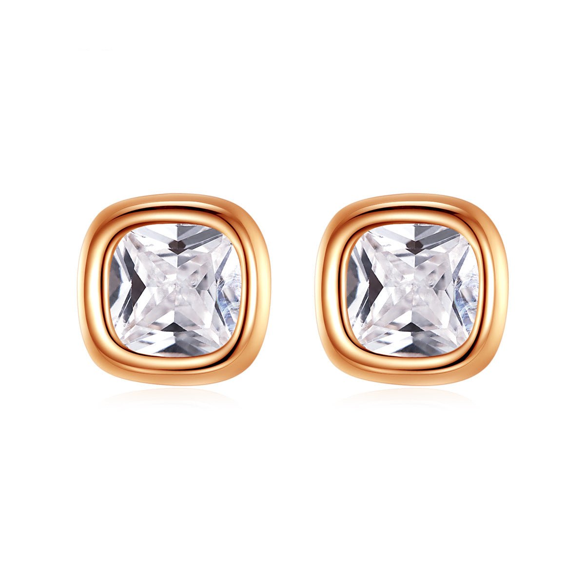 Aetolia 925 Sterling Silver 18K Gold Plated Simple Square Solitaire Bezel Set Stud Earrings SE0478