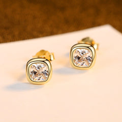 Aetolia 925 Sterling Silver 18K Gold Plated Simple Square Solitaire Bezel Set Stud Earrings SE0478