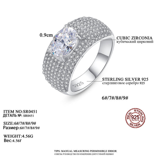 Aetolia 925 Sterling Silver 18K Gold Plated Luxury Full CZ Diamond Oval Solitaire Ring SR-451