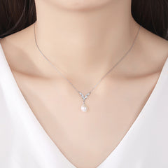 Aetolia 925 Sterling Silver Natural Freshwater Pearl Necklace Cute Wings CZ Diamond Pendant Necklace FN-0314