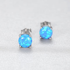 Aetolia 925 Sterling Silver Opal Earrings Fashion Four prongs Round Opal Stud Earrings SE0239