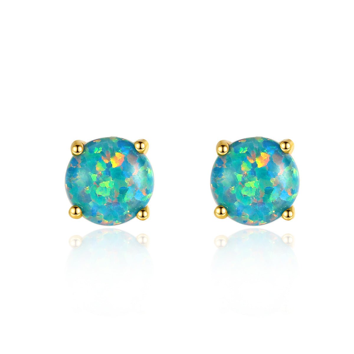 Aetolia 925 Sterling Silver Opal Earrings Fashion Four prongs Round Opal Stud Earrings SE0239