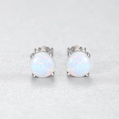 Aetolia 925 Sterling Silver Opal Earrings Fashion Four prongs Round Opal Stud Earrings SE0239