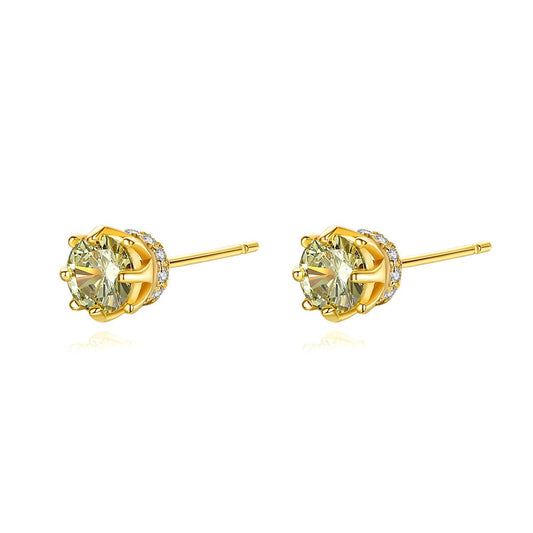 Aetolia 925 Sterling Silver 18K Gold Plated Round Green CZ Diamond Solitaire Stud Earrings SE440